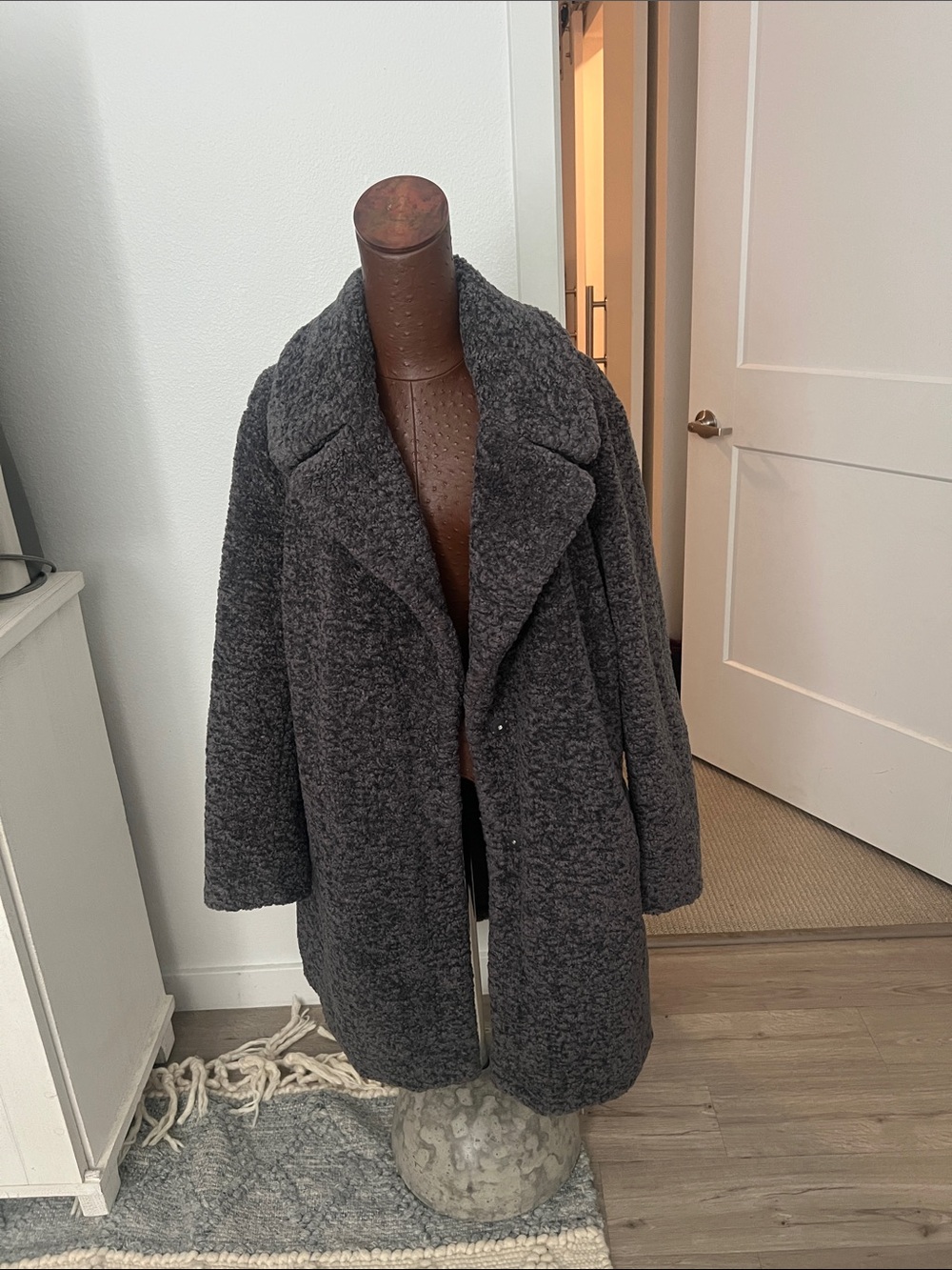 New Look Dark Gray Teddy Coat with Wide Lapels